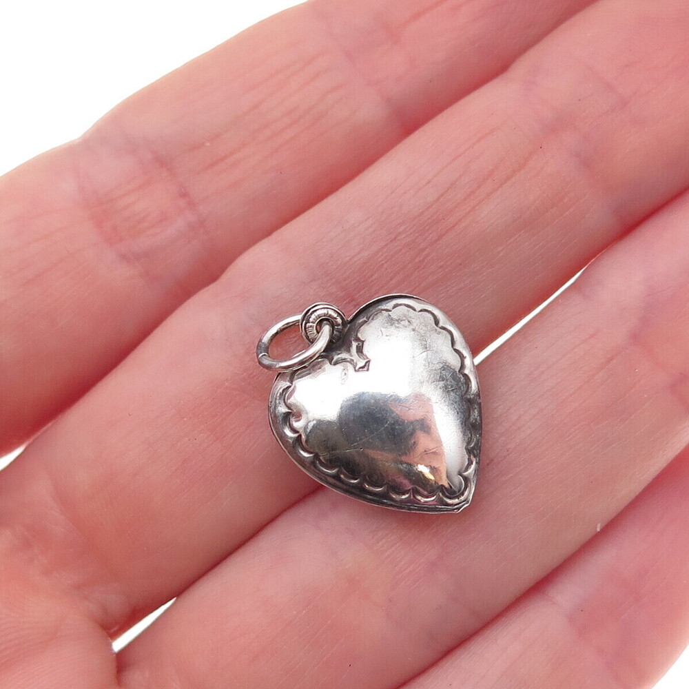 925 Sterling Silver Antique Art Deco Heart Chatelaine Oxidized Charm Pendant